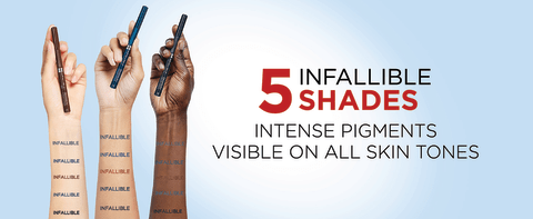 available in 5 shades, intense pigment, visible on all skin tones