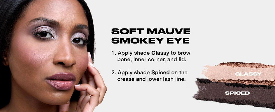 model with instructions on how to achieve a soft mauve smokey eye