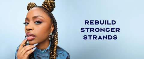 Image of a young black woman with an epic braided hairstyle. A headline about stronger strands.