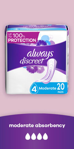Always Discreet Incontinence Pads for Women, Moderate Long, 54