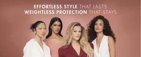 Image of 4 women with healthy-looking &amp; diverse hairstyles under text about style &amp; protection.
