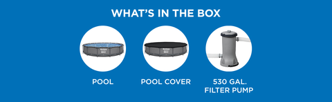 Comes with a 530 gal filter pump and a pool cover