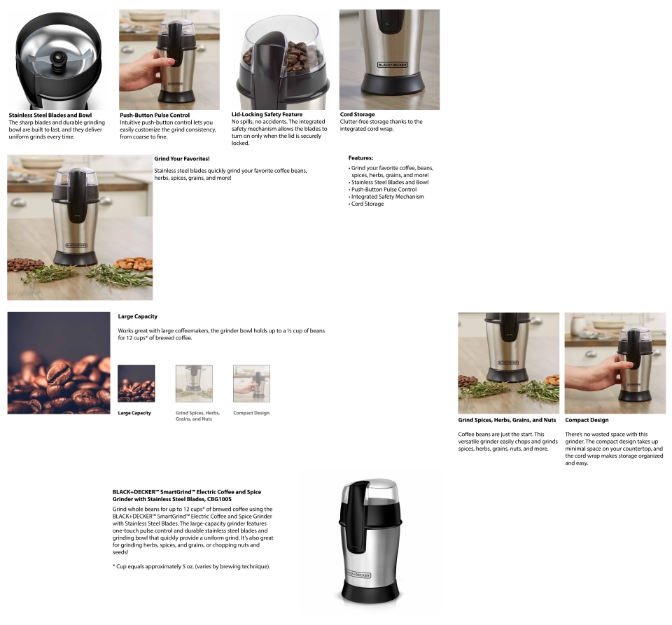 BLACK+DECKER SmartGrind Coffee Grinder with Stainless Steel Blades