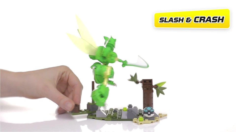 thumbnail video image 2 of Mega Construx Pokemon Slashing Scyther Construction Set with character figures, Building Toys for Kids (188 Pieces), 2 of 12