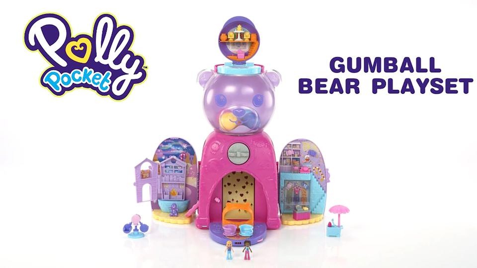thumbnail video image 3 of Polly Pocket Gumball Bear Playset, Travel Toy with 2 Micro Dolls and 26 Surprise Accessories, 3 of 8