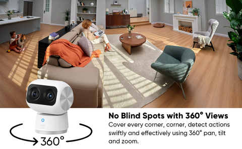 Eufy Security Indoor Cam S350, cámara doble, cámara de seguridad con  resolución 4K UHD, zoom de 8× y PTZ de 360°, IA para