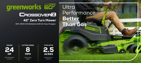 Greenworks 60V 42” Cordless Battery Crossover-Z Zero Turn Greenworks 60V 42” Cordless Battery Crossover-Z Zero Turn