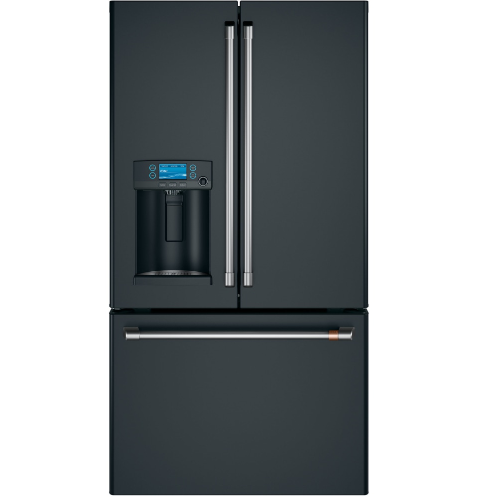 Cye22tp3md1 Cafe 36 Counter Depth French Door Refrigerator With External Dispenser And Wi Fi Connect Matte Black With Brushed Stainless Handles