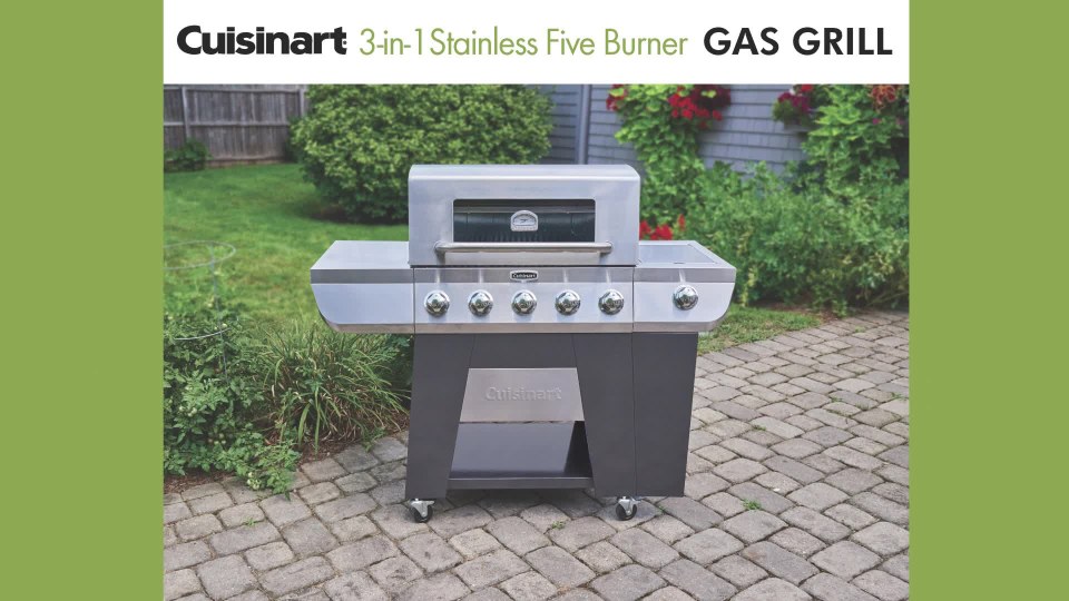 Cuisinart 3-In-1 Stainless Five-Burner Propane Gas Grill with Side ...