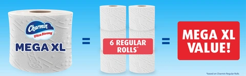 One Mega XL Roll equals 6 regular rolls, for mega xl value