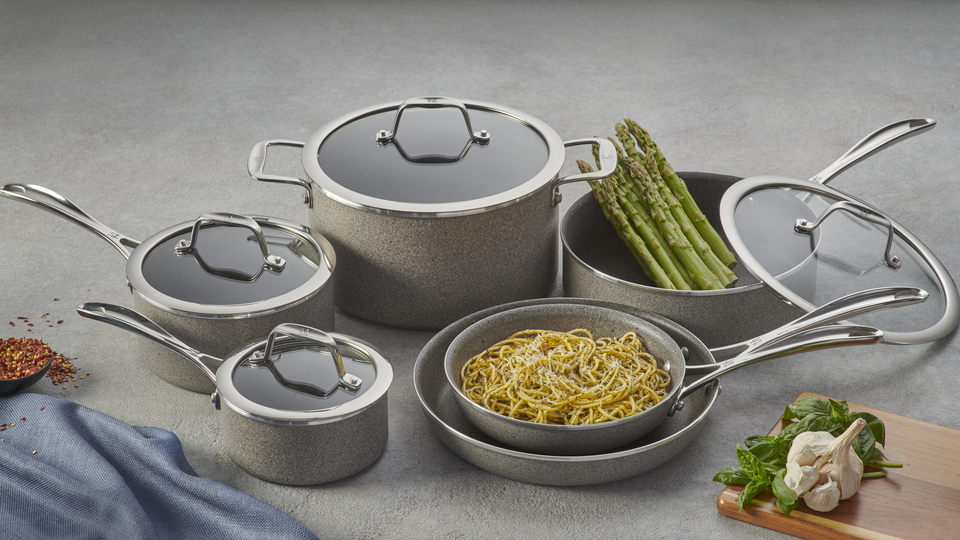 thumbnail video image 3 of Henckels Capri Series 10 Piece Non-Stick Cookware Set Made with Granitium Non-Stick Coating, 3 of 6