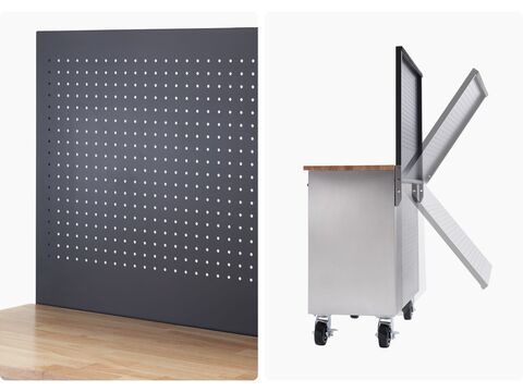 steel pegboard, flips up and down