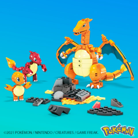 MEGA Pokemon Building Toy Kit Charmander Set with 3 Action Figures