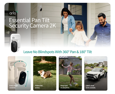 Arlo, Security Camera, 2K Pan Tilt Wired Outdoor, Motion Tracking
