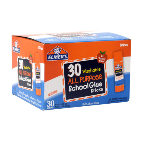 Elmer's Washable All-Purpose .77oz Clear School Glue Sticks (E599) - 30/Box