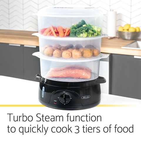 Bella - 9.5-Qt. 3-Tier Food Steamer - Black/Clear