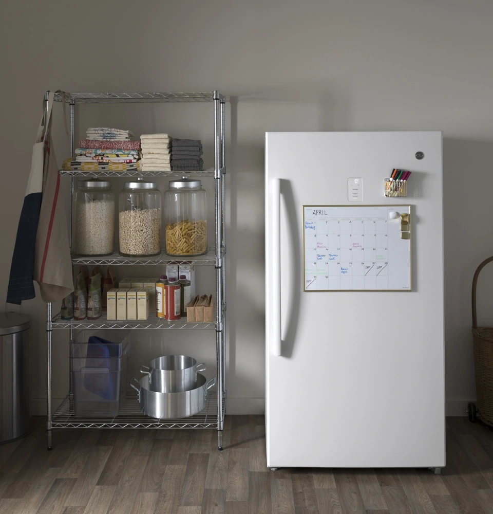 GE® 17.3 Cu. Ft. White Upright Freezer | Hallock's Appliances