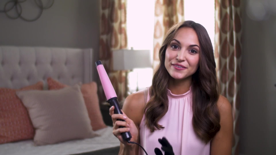 thumbnail video image 2 of Remington Pro T Studio Travel Size Professional .5"-1" Pearl Ceramic Conical Hair Curling Wand, Black, 2 of 11