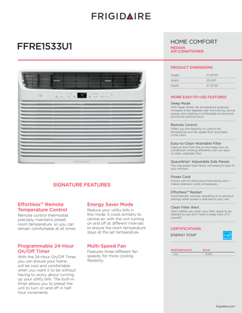Frigidaire 15,000 BTU 115V Window Median Air Conditioner with