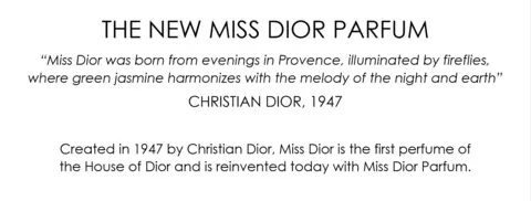 THE NEW MISS DIOR PARFUM “Miss Dior was born from evenings in Provence, illuminated by fireflies, where green jasmine harmonizes with the melody of the night and earth” CHRISTIAN DIOR, 1947  Created in 1947 by Christian Dior, Miss Dior is the first perfume of the House of Dior and is reinvented today with Miss Dior Parfum.