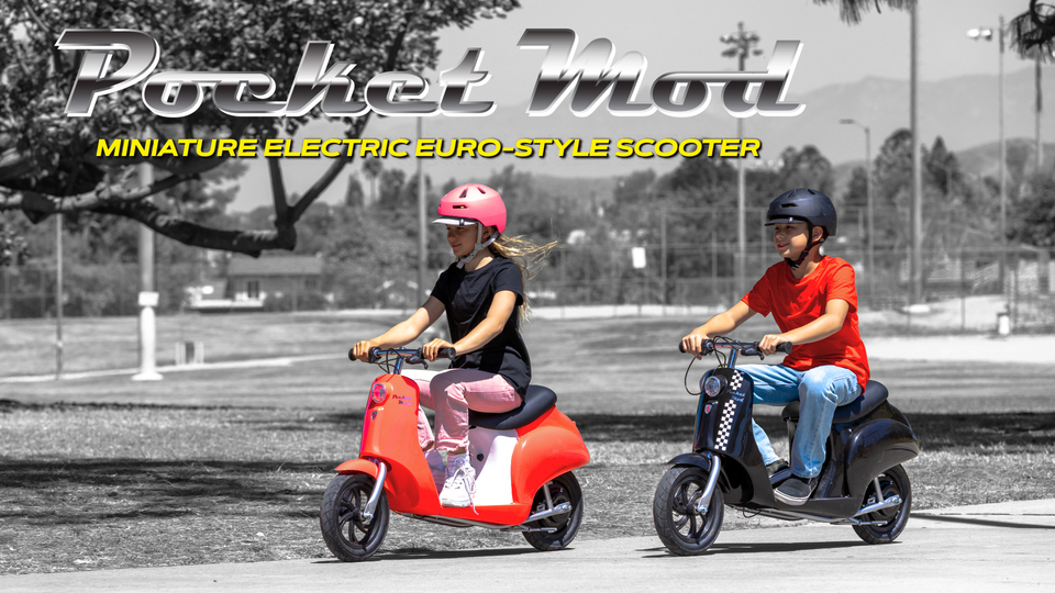 thumbnail video image 3 of Razor Pocket Mod Classic Euro-Style Electric Scooter - Roma Red, up to ages 8+, Vintage-Inspired Design, High/Low Speed Switch, Up to 80 Minutes Ride Time, 3 of 15