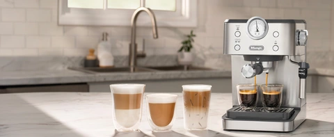 De'Longhi Linea Classic EM450.M Machine à Café - 15 Bars - Thermoblock - Cappuccino - Acier Inox