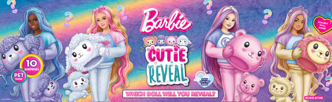 Barbie Cutie Reveal Doll & Accessories, Cozy Cute Tees Teddy Bear in “Love”  T-shirt, Purple-Streaked Pink Hair & Brown Eyes 