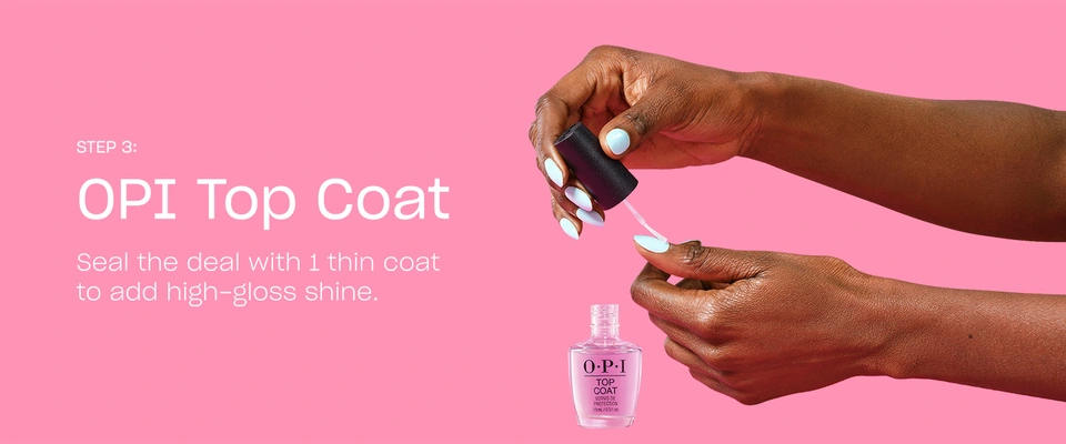 Step 3 apply a thin coat of OPI top coat to seal in color
