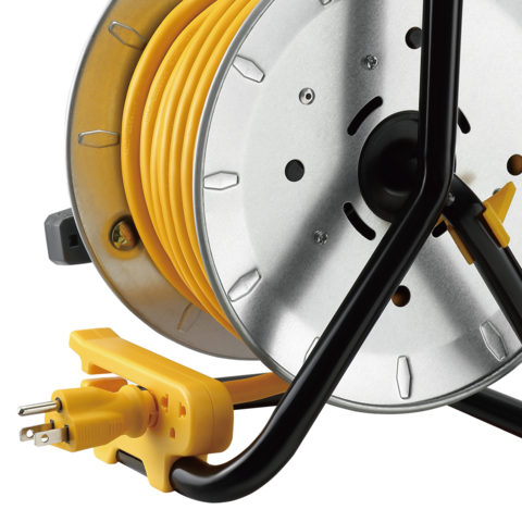 Product image of the back of the Link2Home 50 Foot Extension Cord Reel  in Yellow