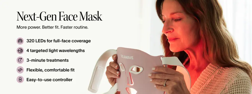 Face light therapy mask with full-face coverage, flexible fit and 3-minute treatments for easy skincare use