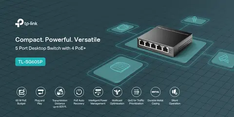 TP-LINK TL-SG605P 5-Port Gigabit Desktop Switch with 4-Port PoE+