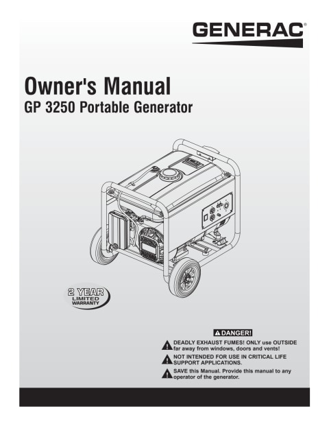 Generac 5982 3250 Watt Gasoline Powered Portable Generator 49csa 1057