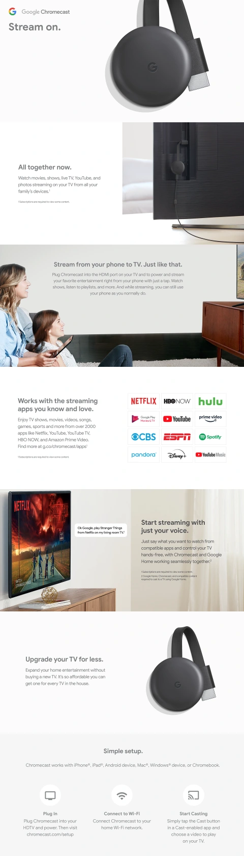 Google Chromecast Streaming Media Player, 3rd Generation