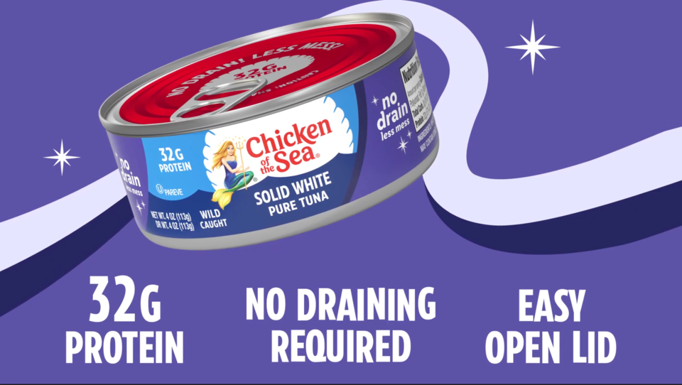 thumbnail video image 2 of Chicken of the Sea Wild Caught Solid White Pure MSC Tuna, No Drain 4 - 4 oz Cans, 2 of 7