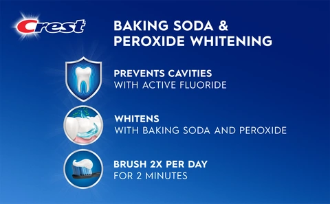 Crest Baking Soda and Peroxide whitening toothpaste prevents cavities with active flouride by brushing twice a day for two minutes.
