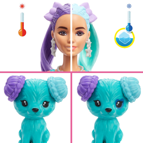 Barbie Color Reveal Glitter! Hair Swaps Doll, Glittery Blue with 25  Surprises, 10 Plug-In Hair Pieces 