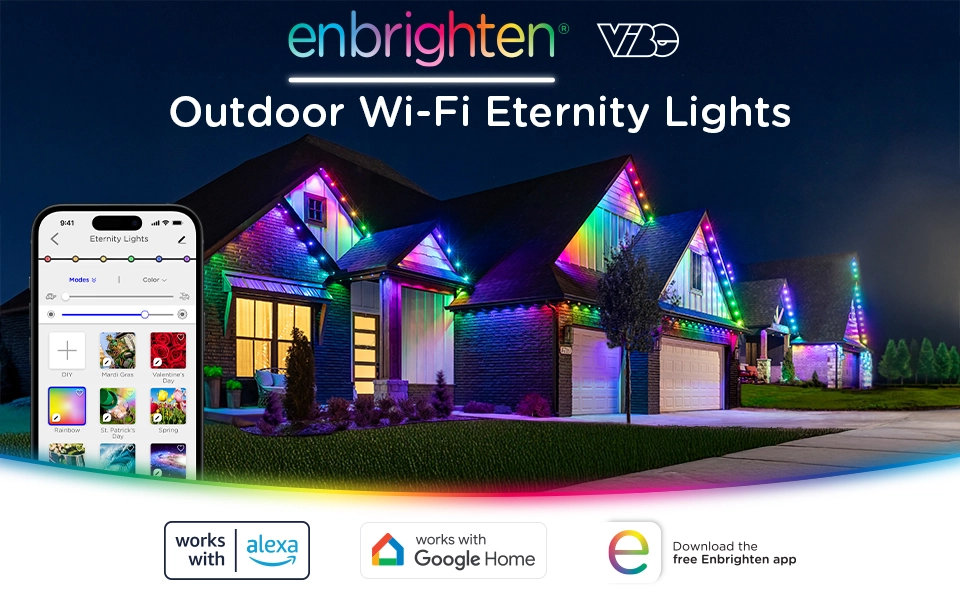 Enbrighten 100 ft. Permanent Outdoor Wi-Fi Eternity Eave Lights - Thumbnail 2