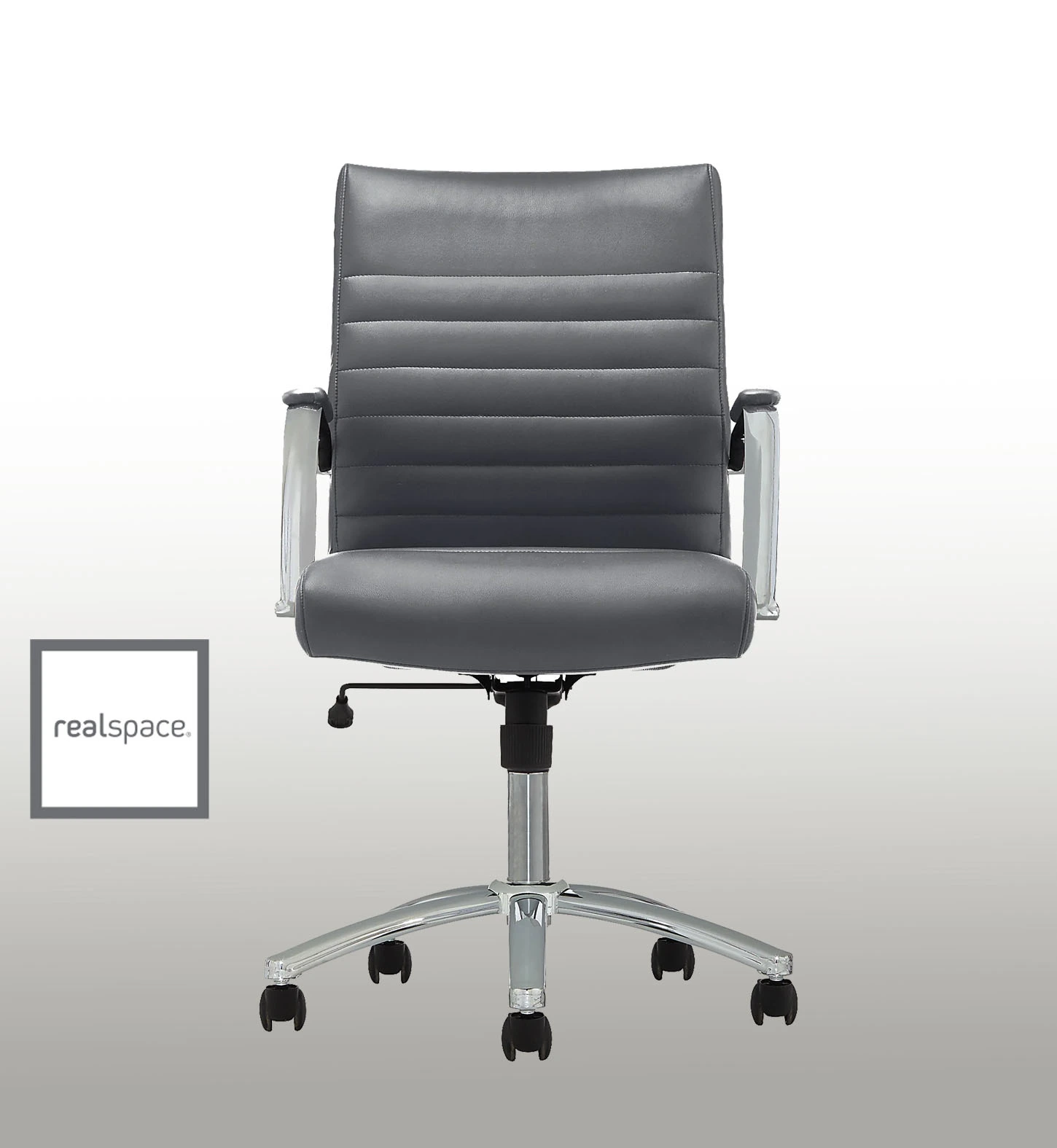 Modern Comfort Winsley Bonded Leather Mid Back Manager Office Chair Black Silver BIFMA Compliant OfficeSupply