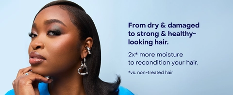 Image of Woman with the text next to from dry &amp; damaged to strong &amp; healthy looking air 