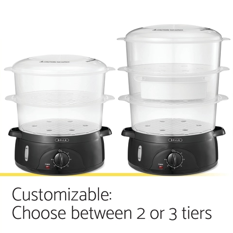 Bella - 9.5-Qt. 3-Tier Food Steamer - Black/Clear