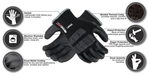 PRO-SAFE Size Large (9) Nitrile Coated Nylon/Nitrile Work Gloves Palm & Fingers Coated, Slip-On Cuff, Black, Paired MSCEIFNL - 50585728