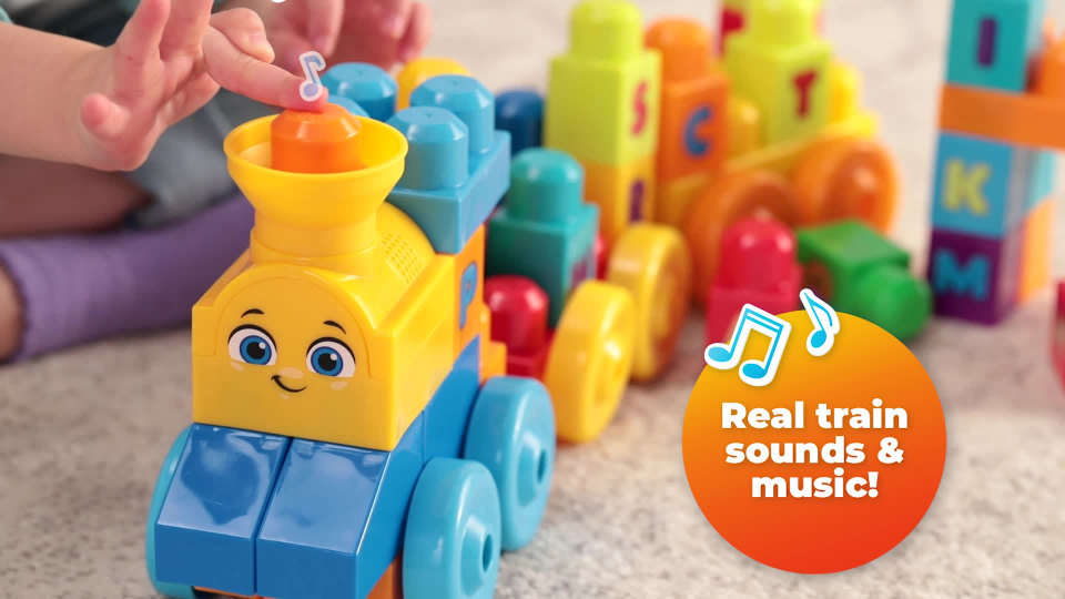 thumbnail video image 2 of MEGA BLOKS Toy Blocks ABC Musical Train with Sounds and Music (50 Pieces) for Toddler, 2 of 7