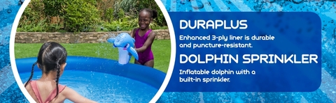 H2OGO! Round Inflatable Underwater Oasis Pool 8' x 24" includes dolphin sprinkler and DuraPlus