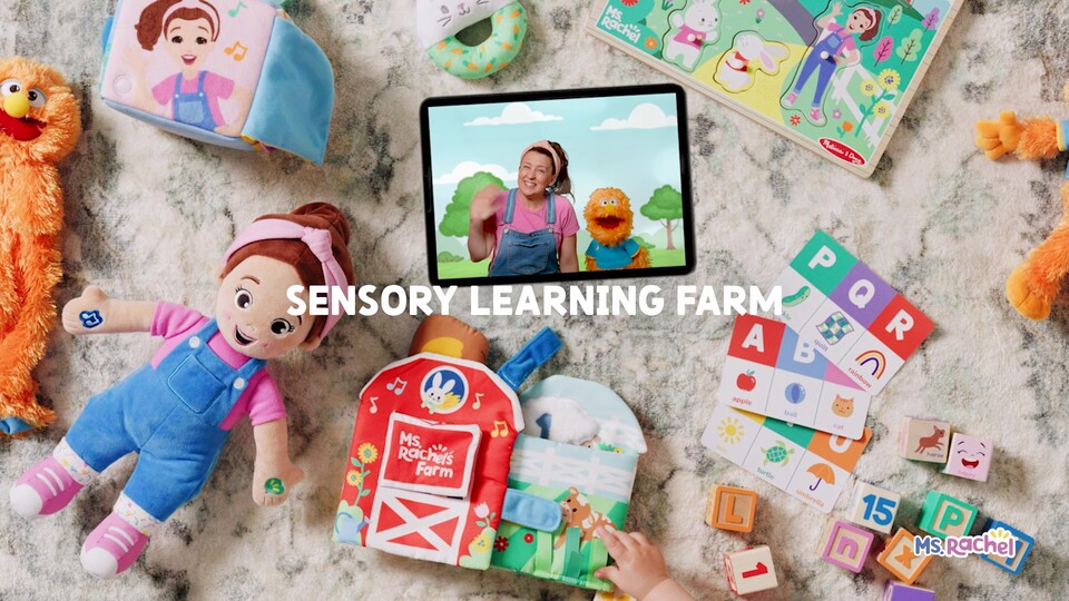 thumbnail video image 3 of Ms. Rachel Official Sensory Learning Plush Farm Toy, Foldable Baby Book for Babies Ages 3 Months to 18 Months, 3 of 13
