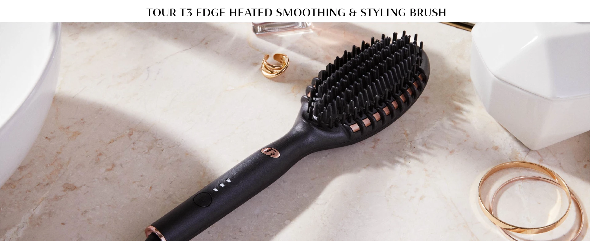 T3 Edge Heated Smoothing & Straightening Brush + Velcro cord outlet keeper + auto-off