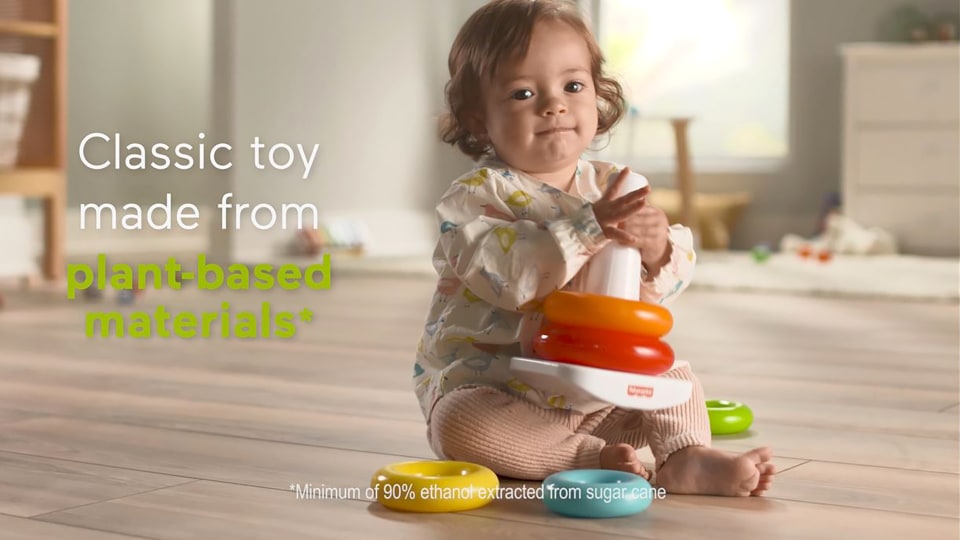 thumbnail video image 3 of Fisher-Price Rock-a-Stack Ring Stacking Toy for Infants, Made with Plant-Based Materials, 3 of 8