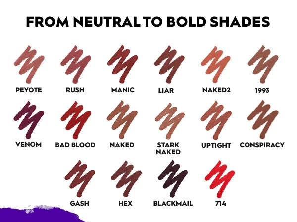 From neutral to bold shades, featuring swatches of all Lip Liner shades. 