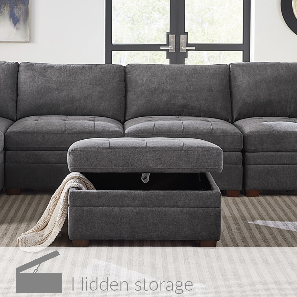 Thomasville Tisdale Fabric Sectional with Storage Ottoman Light Gray ...