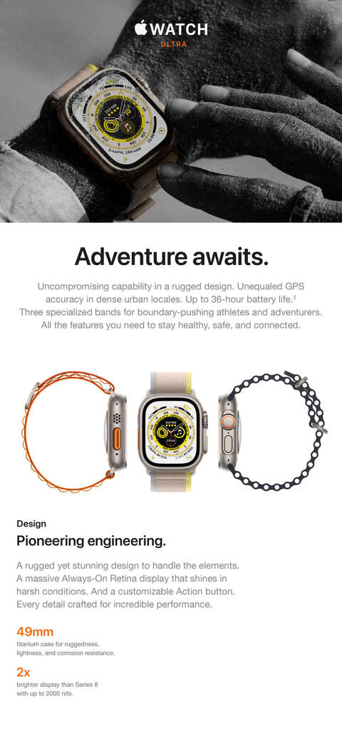 Apple Watch Ultra [GPS + Cellular 49mm] Smart Watch w/Rugged Titanium Case  & Yellow Ocean Band. 