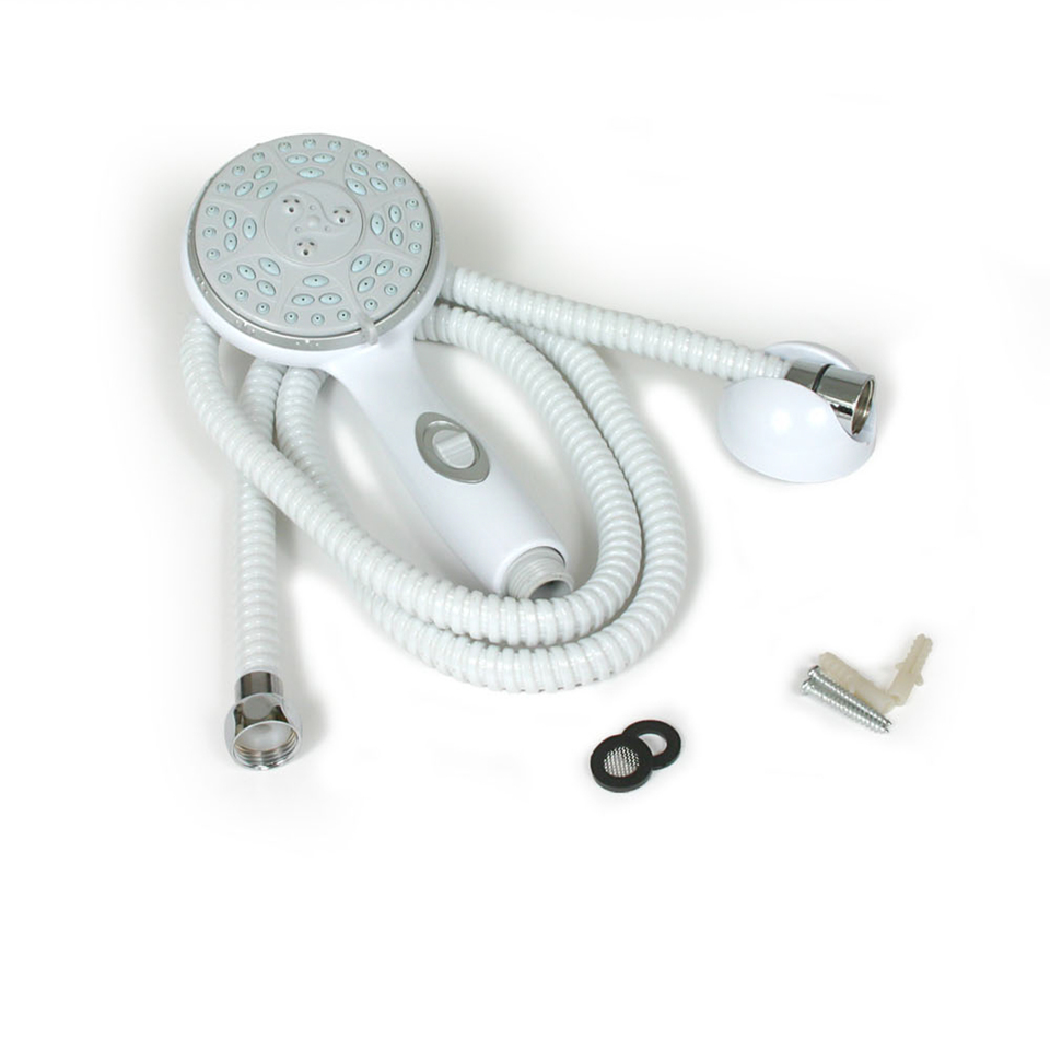 thumbnail video image 2 of Camco RV Shower Head Kit with on/off Switch and 60-Inch Flexible Hose, White (43714), 2 of 9
